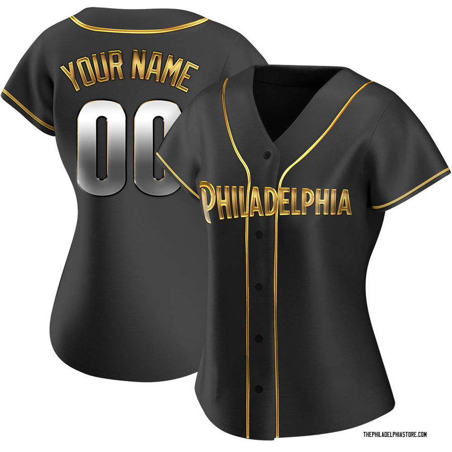 Black Golden Replica Custom Women's Philadelphia Phillies Alternate